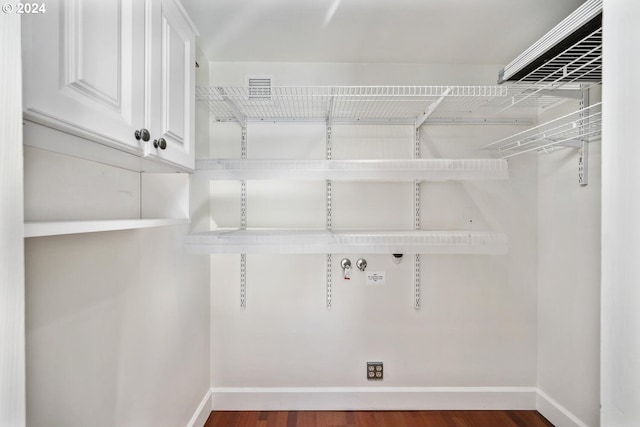 spacious closet with dark wood-type flooring