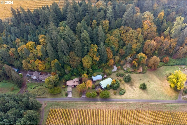 birds eye view of property featuring a rural view