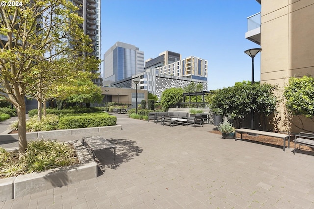 view of community with a patio area