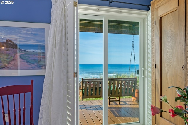 entryway featuring a water view