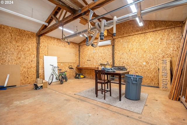 garage with a workshop area