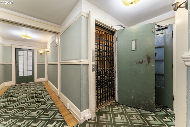 hall featuring dark wood-type flooring