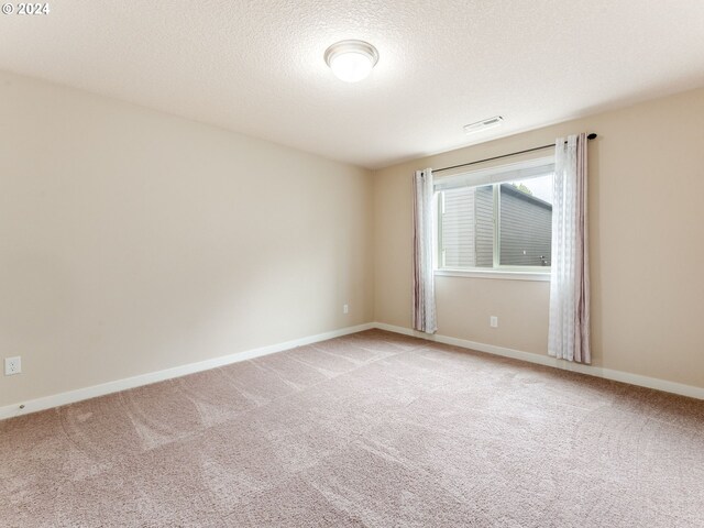 unfurnished room with light colored carpet and a textured ceiling