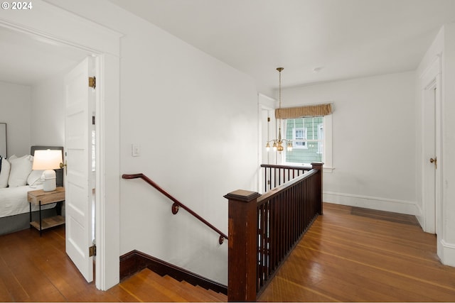 staircase with hardwood / wood-style flooring