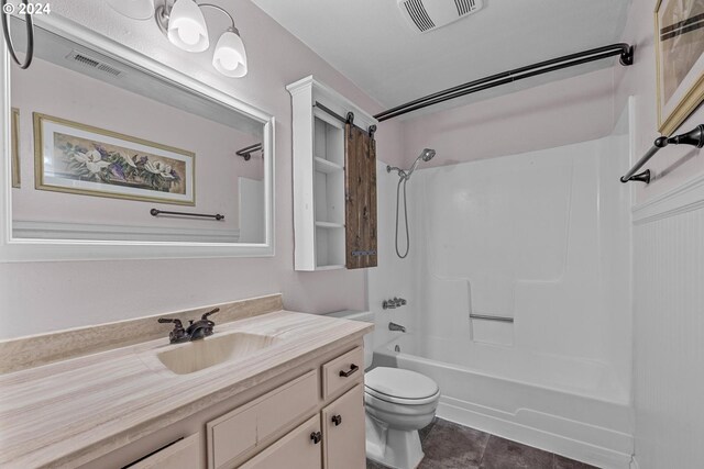 full bathroom with vanity, toilet, and shower / washtub combination