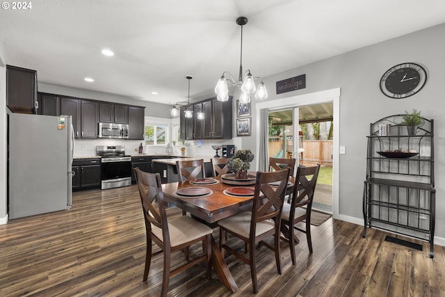 dining room featuring dark hardwood / wood-style flooring and a chandelier