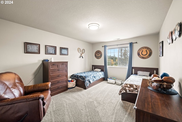 bedroom with carpet flooring and a textured ceiling