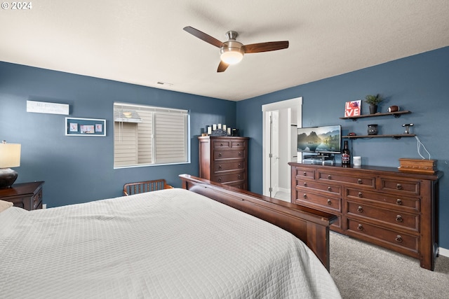 bedroom featuring carpet flooring and ceiling fan