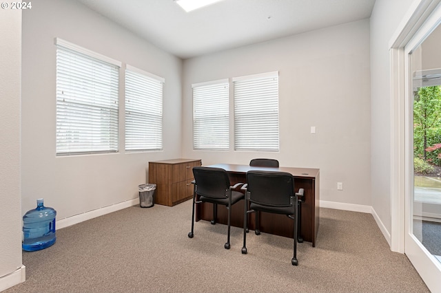 office space with light colored carpet