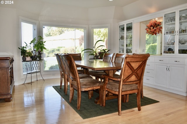 dining area with a wealth of natural light and light hardwood / wood-style flooring