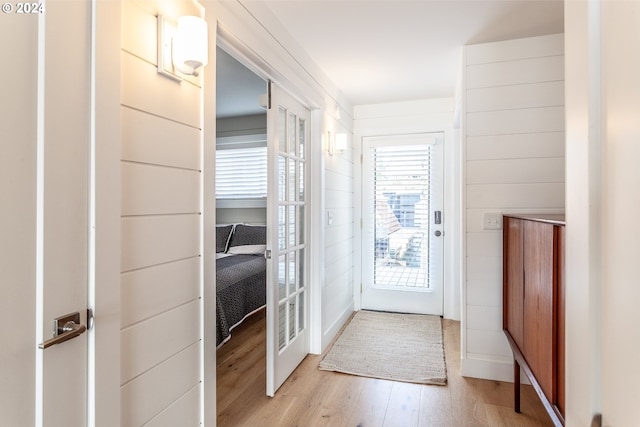 doorway to outside featuring light hardwood / wood-style floors