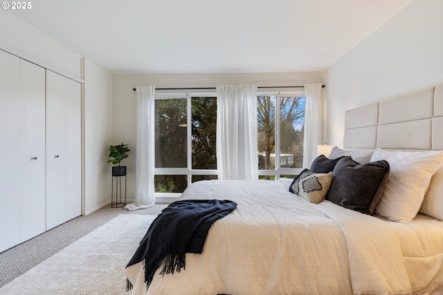 carpeted bedroom with a closet