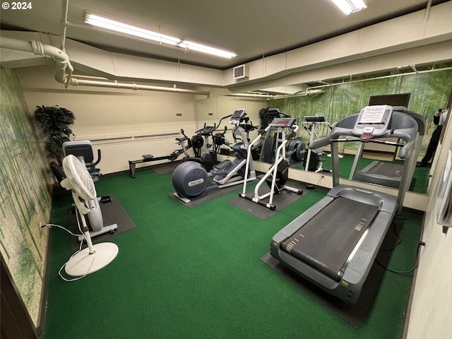 workout area featuring carpet floors