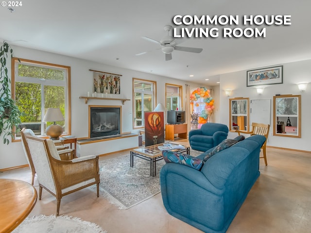 living room with ceiling fan