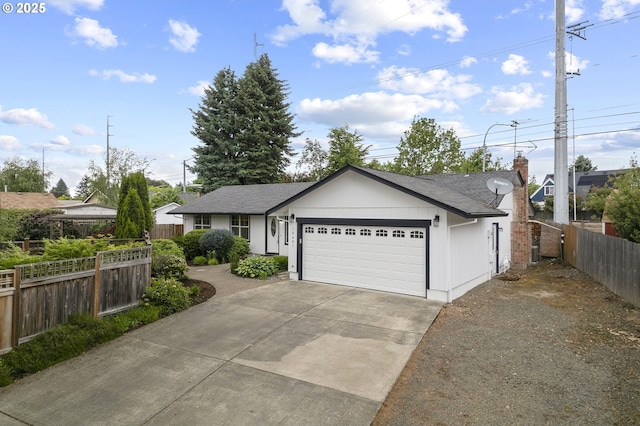 18685 SW Hennig Ct, Beaverton, OR 97003 - ranch-style house with a garage, concrete driveway, a chimney, and roof with shingles