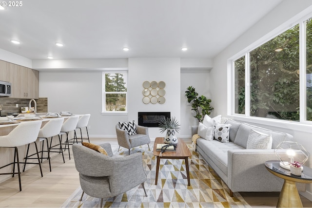 living room featuring light wood-type flooring and plenty of natural light