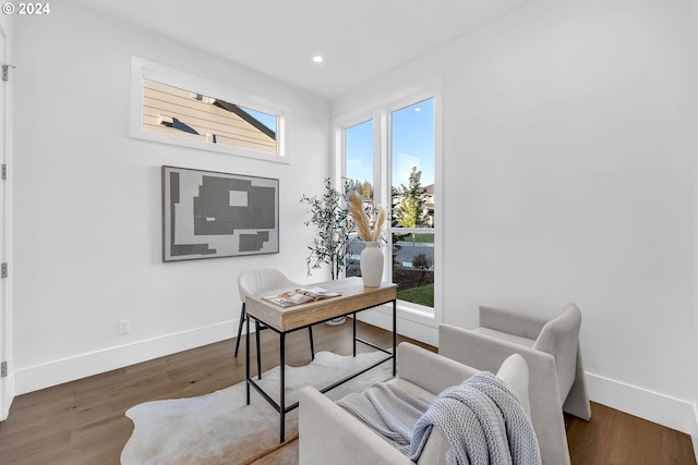 office with dark hardwood / wood-style floors