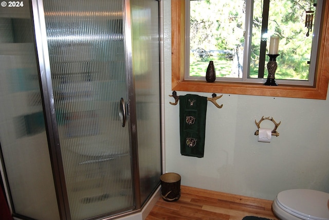 bathroom with hardwood / wood-style flooring and toilet