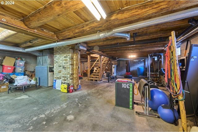 basement featuring heating unit