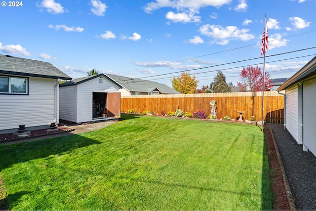 view of yard featuring a shed