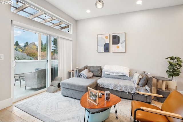 living room with light hardwood / wood-style floors