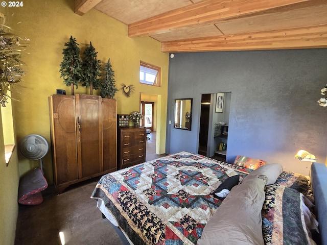 44 Justanother Rd, Goldendale, WA 98620 - bedroom with beam ceiling, a high ceiling, and concrete floors