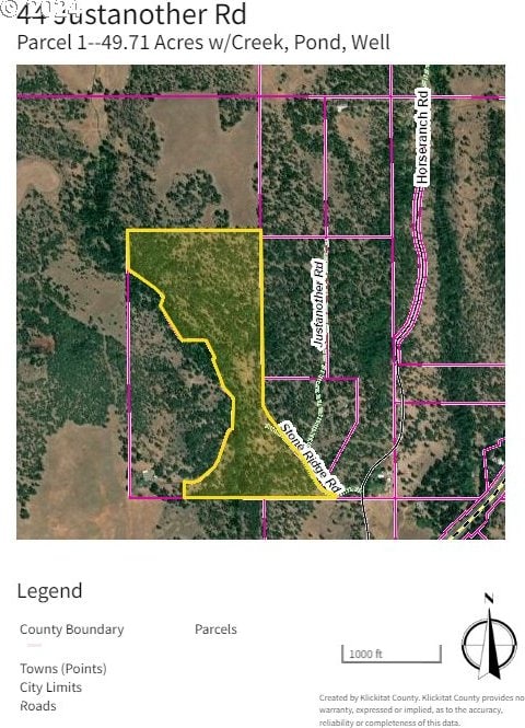 44 Justanother Rd, Goldendale, WA 98620 - map / location with property boundaries highlighted