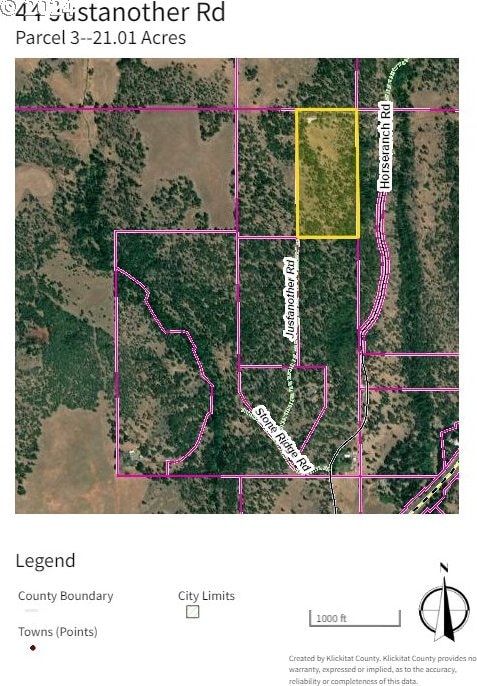 44 Justanother Rd, Goldendale, WA 98620 - map / location featuring property parcel outlined