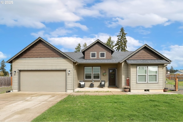 27309 8th St, Junction City, OR 97448 - craftsman inspired home featuring a front yard, fence, a garage, and driveway