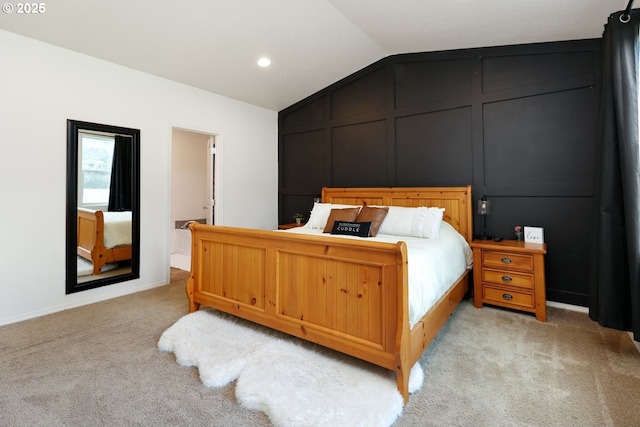 27309 8th St, Junction City, OR 97448 - bedroom with light carpet, a decorative wall, and vaulted ceiling