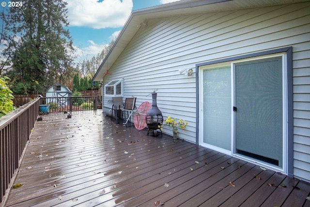 deck with a shed