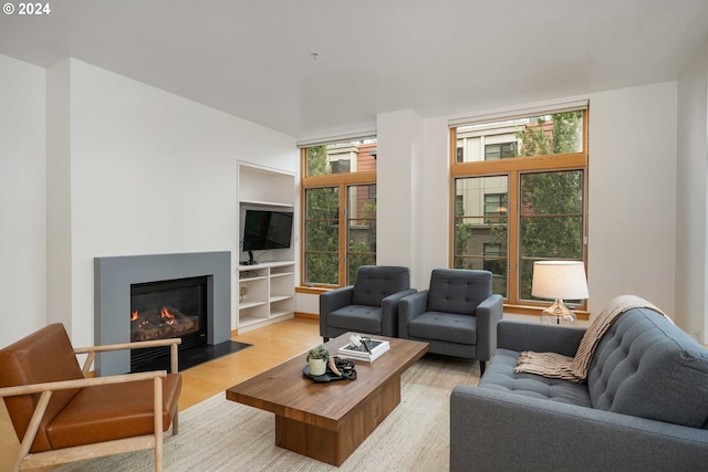 living room with light hardwood / wood-style flooring