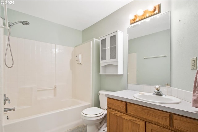 full bathroom with vanity, bathtub / shower combination, and toilet