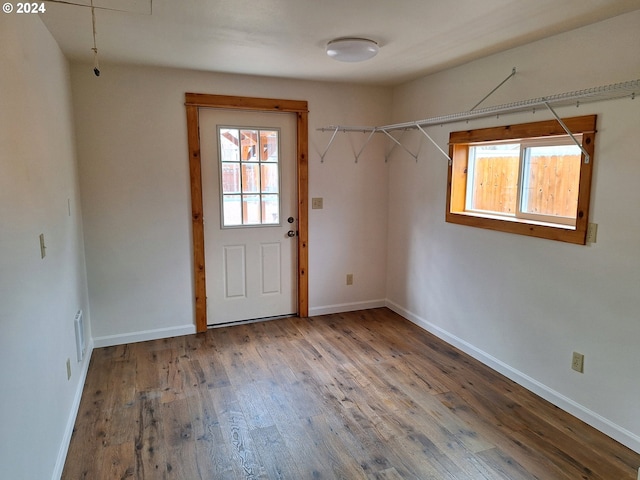 entryway featuring plenty of natural light and hardwood / wood-style flooring