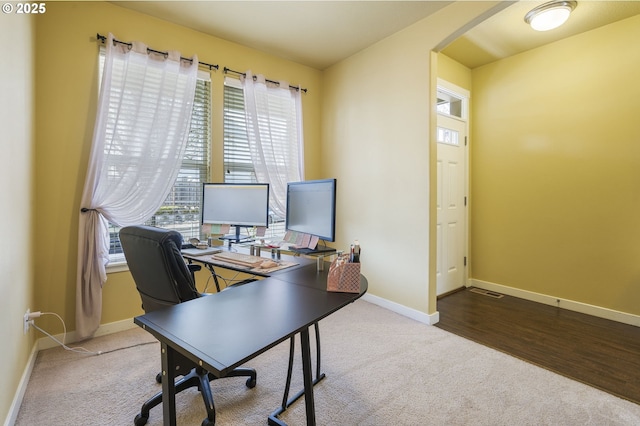 view of carpeted home office