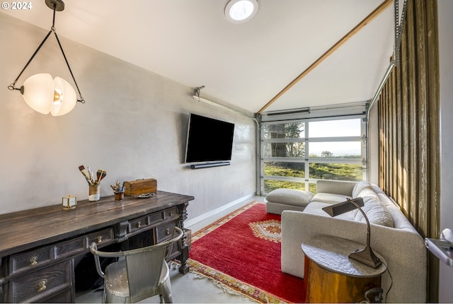 6850 SE Eola Hills Rd, Amity, OR 97101 - living room with lofted ceiling, baseboards, and radiator