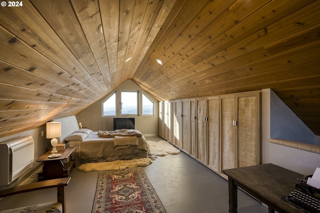 6850 SE Eola Hills Rd, Amity, OR 97101 - bedroom featuring wood ceiling, vaulted ceiling, and heating unit