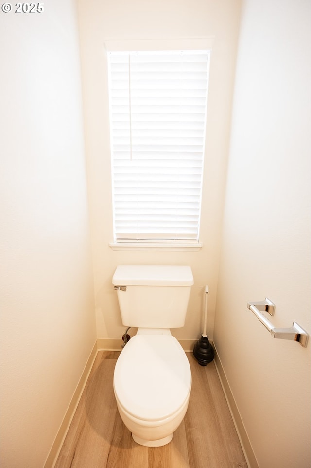 bathroom with hardwood / wood-style flooring and toilet