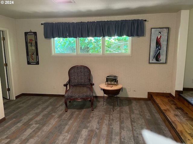 living area with dark hardwood / wood-style floors