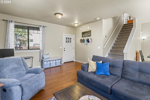 living room featuring dark hardwood / wood-style flooring