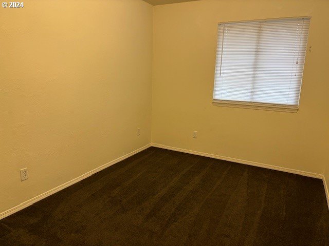 unfurnished room featuring dark colored carpet