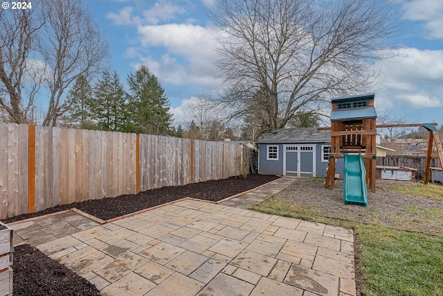 view of patio / terrace featuring a playground