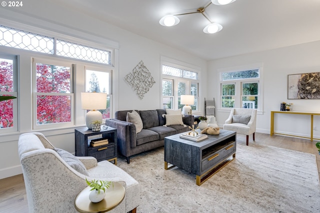 living room with light wood-type flooring