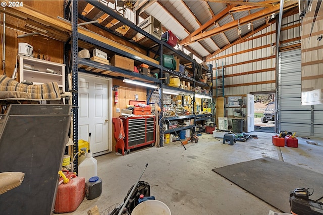 garage featuring a workshop area