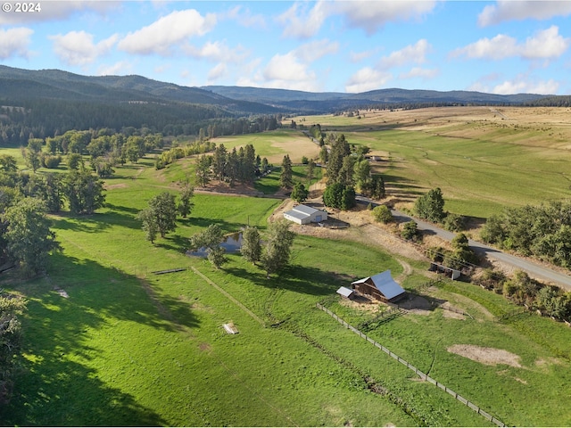 bird's eye view with a mountain view and a rural view