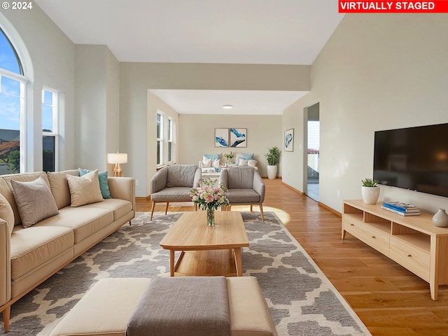 living room with hardwood / wood-style flooring