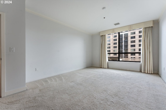 carpeted spare room with ornamental molding