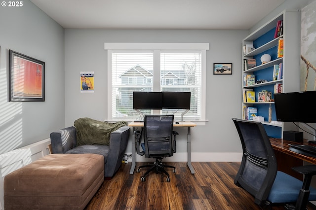 office space featuring dark wood-type flooring