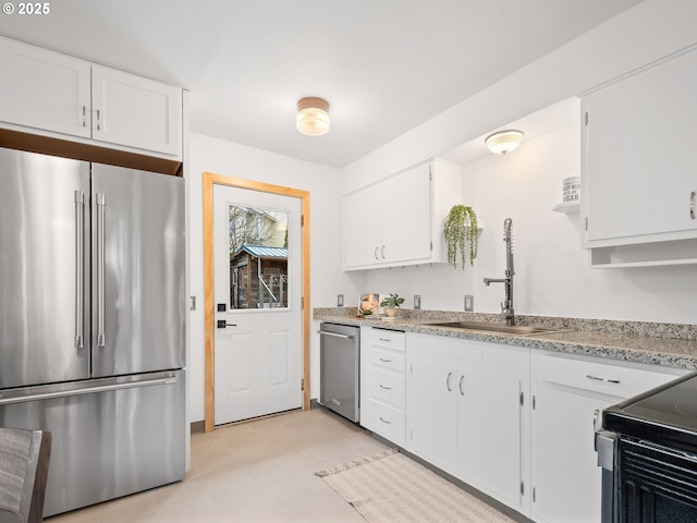 kitchen featuring appliances with stainless steel finishes, sink, and white cabinets