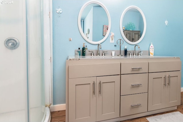 bathroom featuring hardwood / wood-style floors and vanity